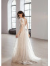 Long Sleeves Glitter Tulle Simple Beach Wedding Dress